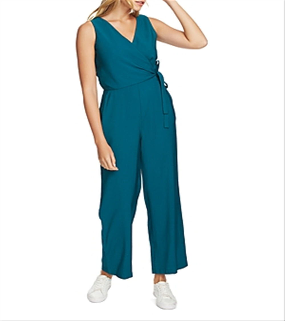 1.STATE Women's Sleeveless V Neck Wrap Cropped Jumpsuit Green Size 4