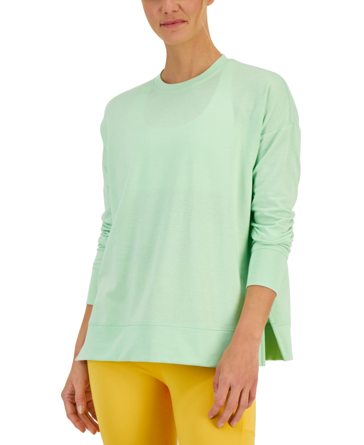 ID Ideology Women's Active Solid Crewneck Top Green Size X-Small