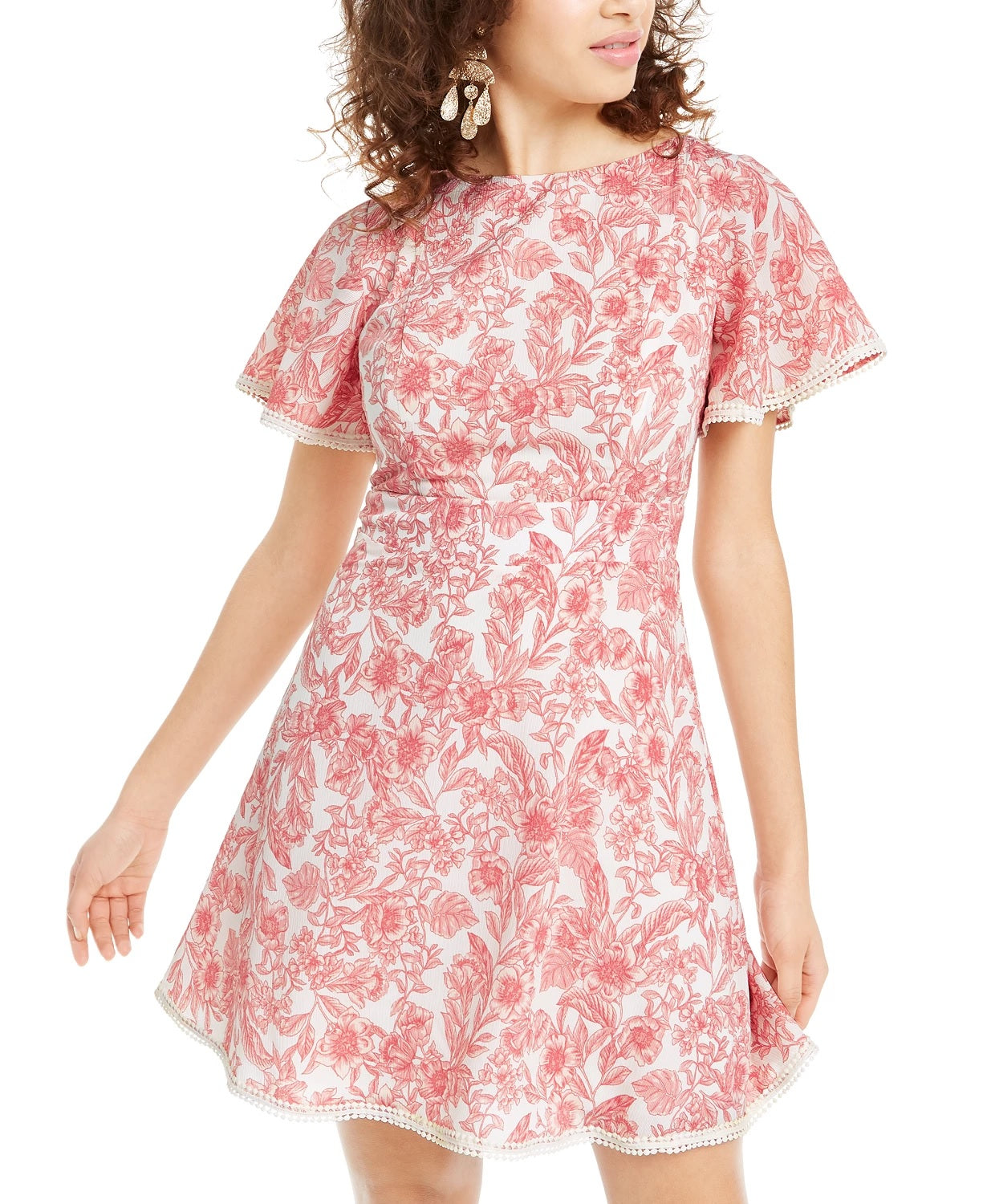 B Darlin Juniors' Floral A-Line Dress Red