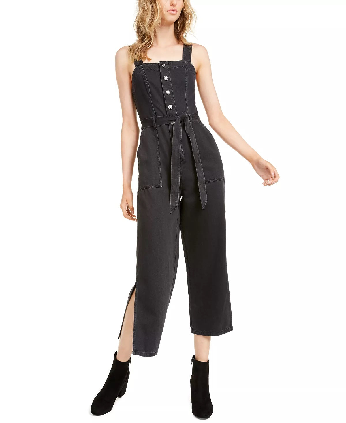 OAT Women's Black Volcano Side-Slit Jumpsuit Black Size 8