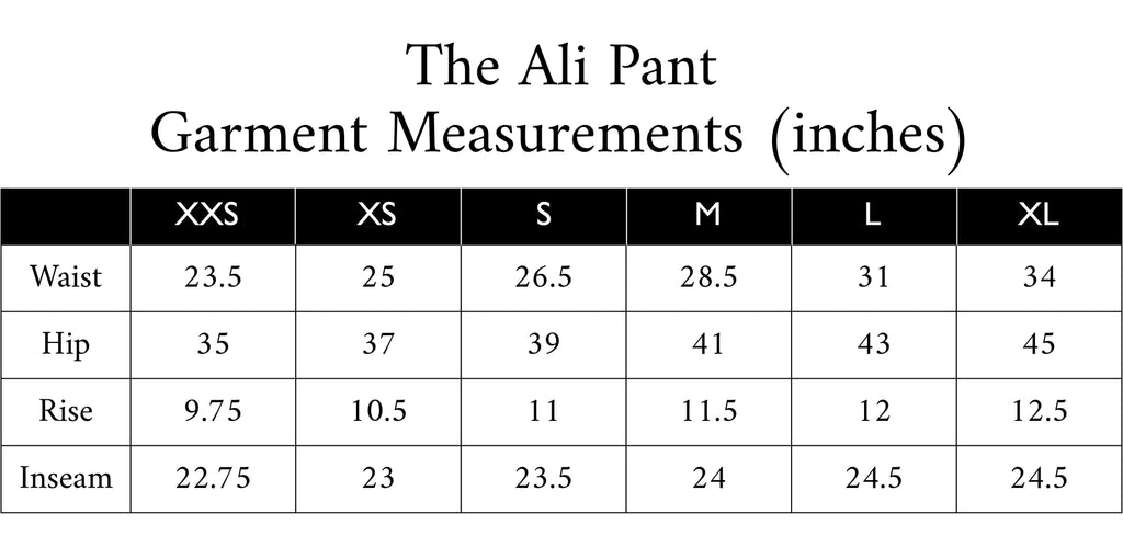 Measurements for Together Segal Ali pant