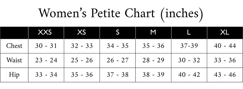 Together Segal petite clothing brand, sizing, size chart, size grading