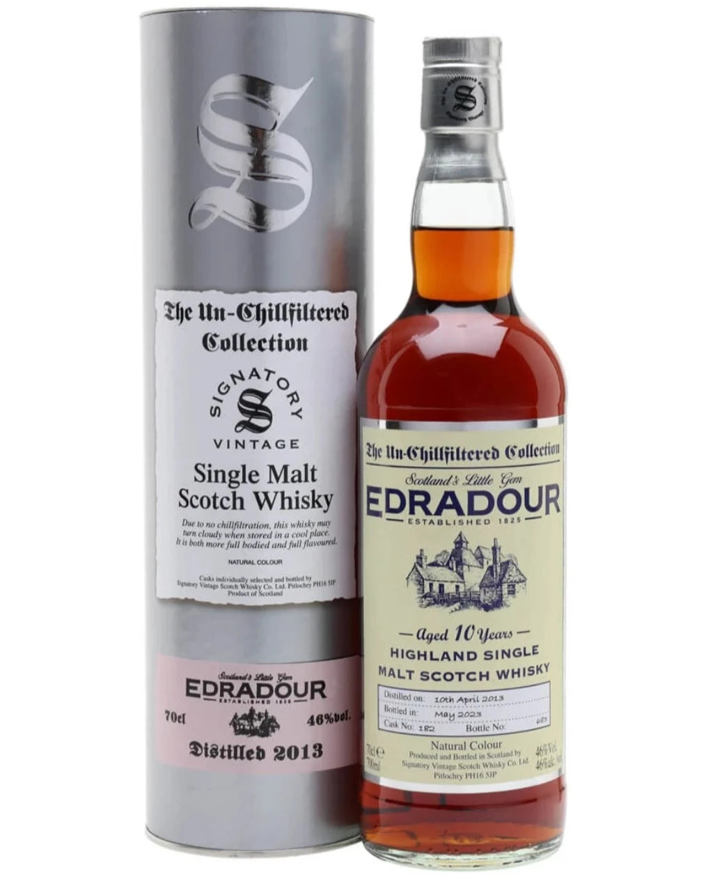 Edradour 10 Year Old 2013 Unchillfiltered collection Signatory Single Malt Scotch Whisky - 70cl 46%