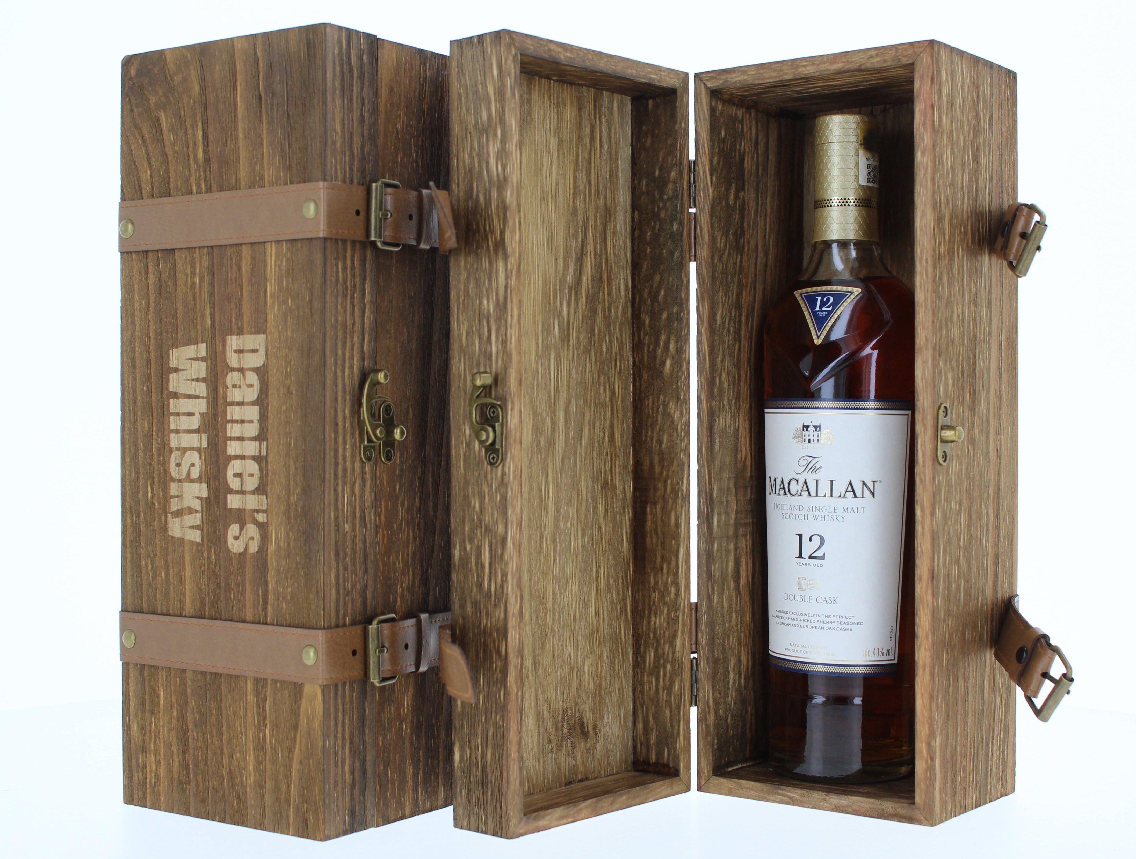 Personalised Wooden Gift Box with Macallan 12 Year Old Double Cask Whisky