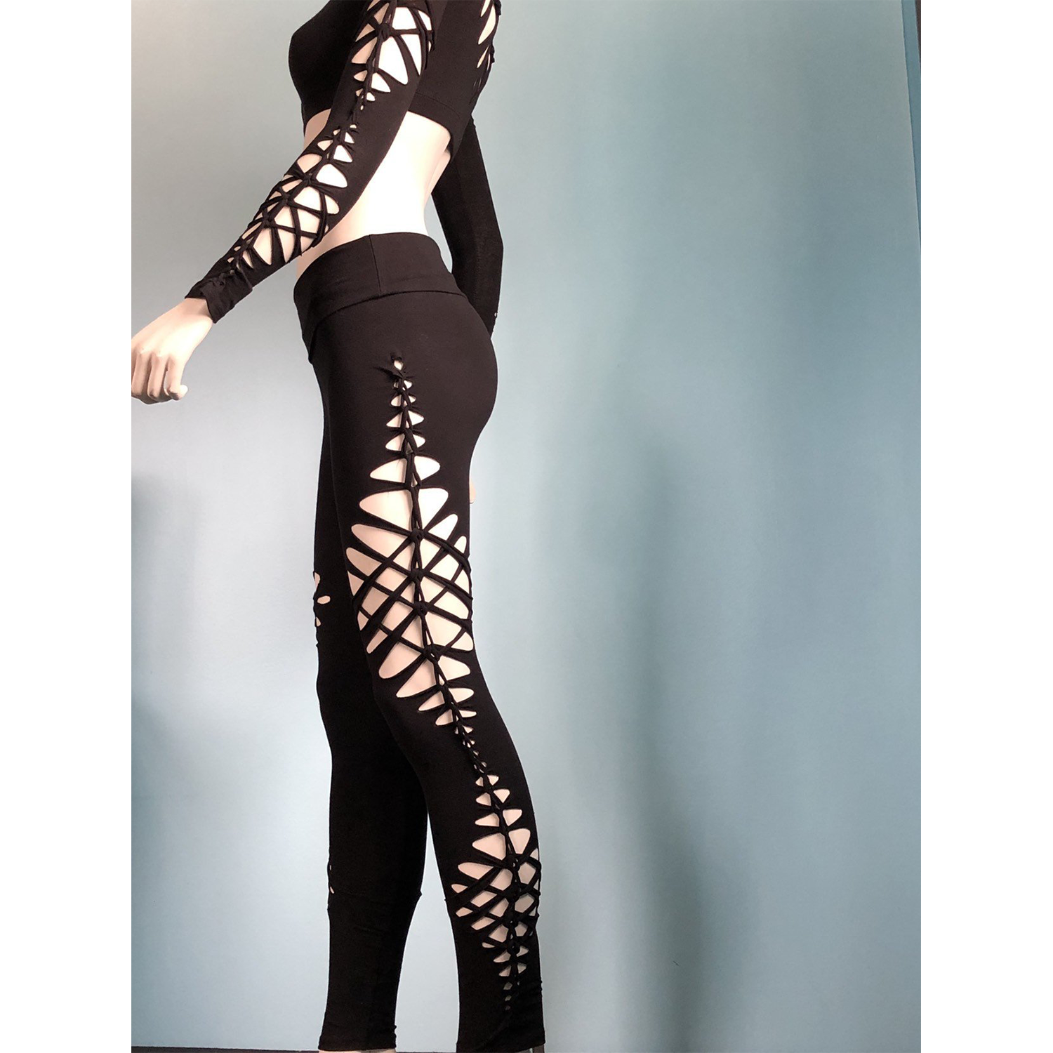 Slit Weave Leggings Sexy Burner Back Cut Leggings Bow Tie Tights