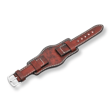 Wide watch strap distressed leather, Bund strap brown, cuff watch band,  20-26mm 