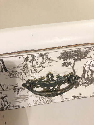 close up of IOD Transfer "English Toile" applied to drawer front by Milton's Daughter