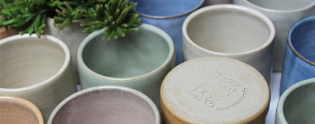 Handmade mini ceramic plant pots in seven colours, handmade in Wimbledon