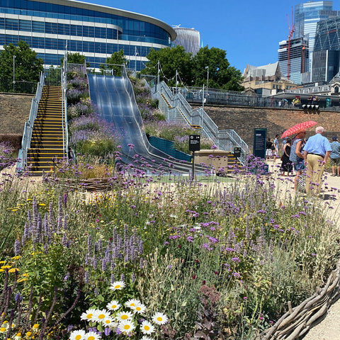 Superbloom at the Tower of London, wildflower meadow, things to do in London, floral display, sculpture, slide