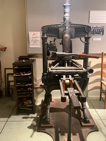 The printing press inside Kelmscott House, home to William Morris textile artist