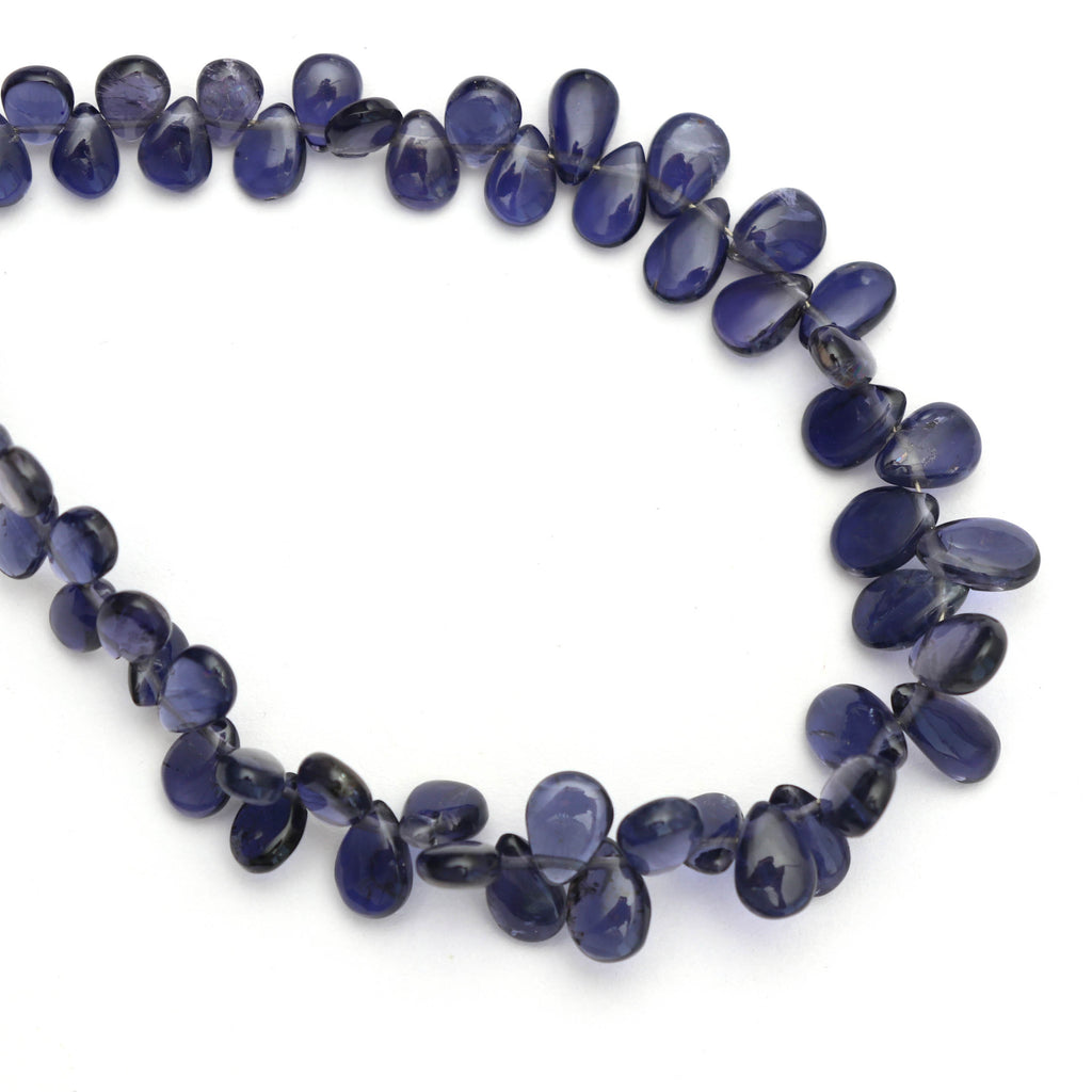 Natural Iolite Smooth Pears Beads - Iolite Smooth - 5.5 mm to 6 mm - Iolite Pear - Gem Quality , 8 Inch/ 20 Cm Full Strand, Price Per Strand - National Facets, Gemstone Manufacturer, Natural Gemstones, Gemstone Beads