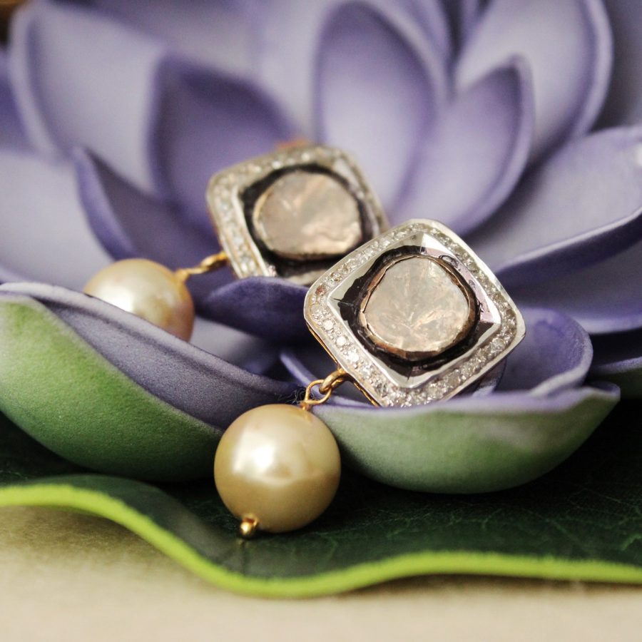 Earrings with Polki Diamonds and Pearls (6239987990711)