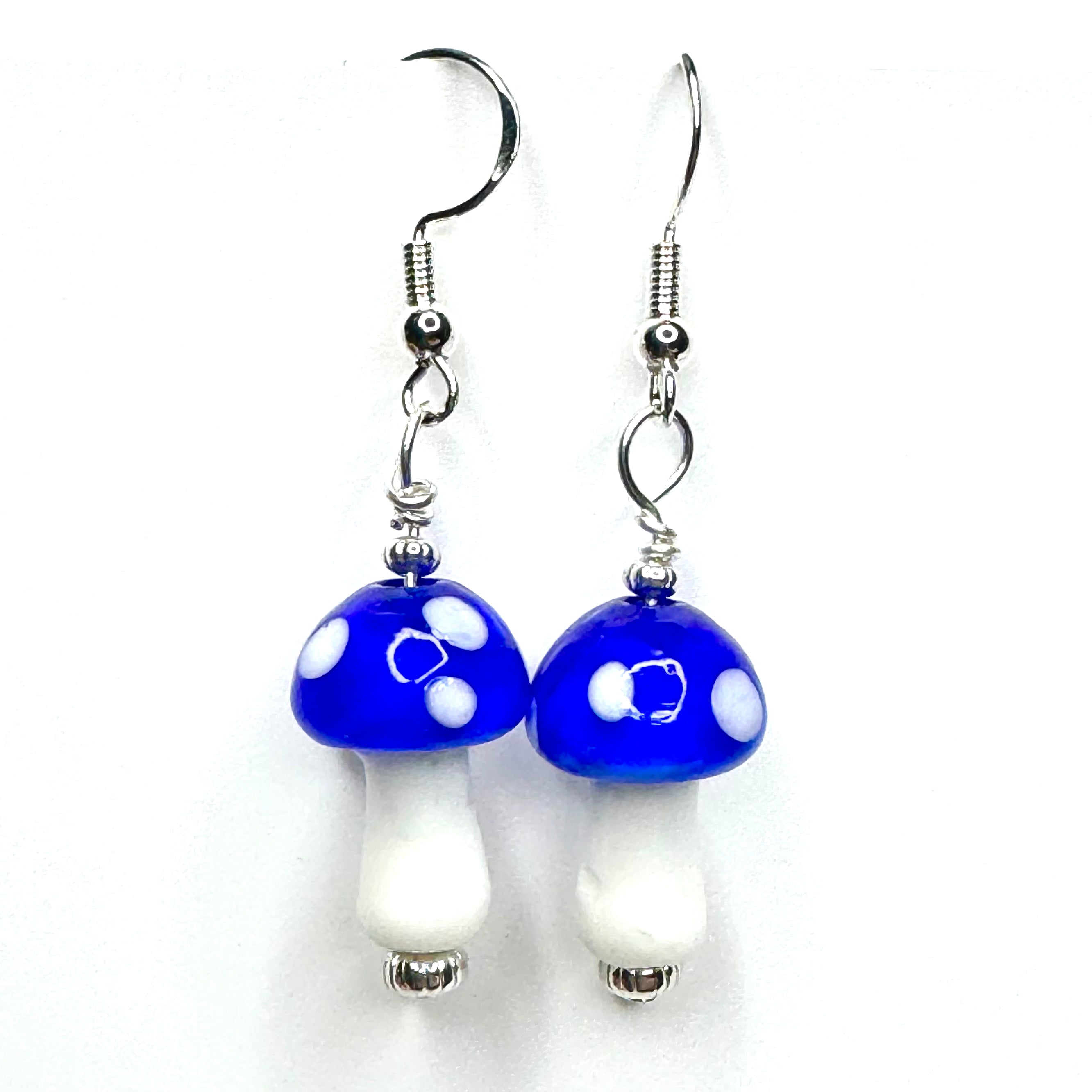 Amy Foxy Style Handmade Earrings - Glass Mushroom Beads: Blue