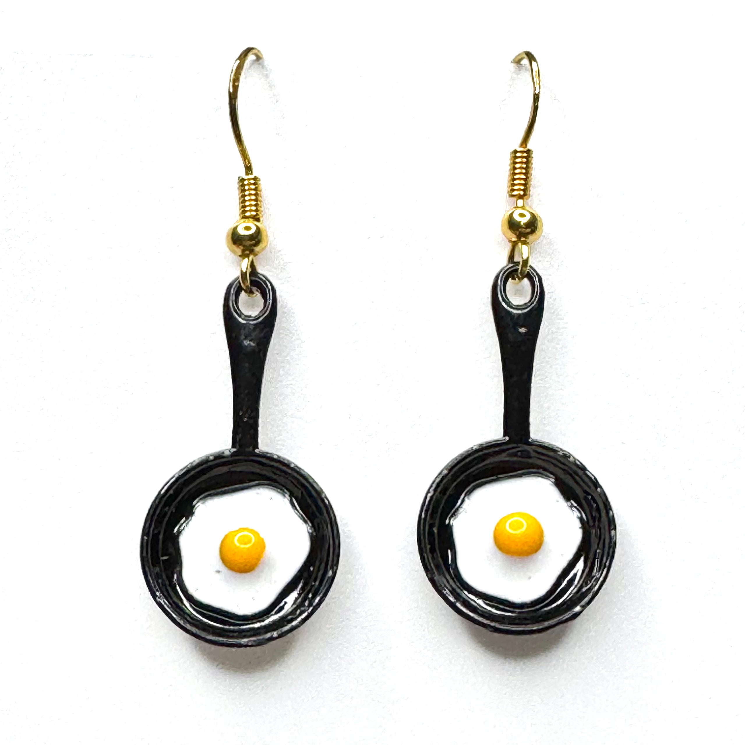 Amy Foxy Style Handmade Earrings - Fried Egg Charms with Golden Hooks