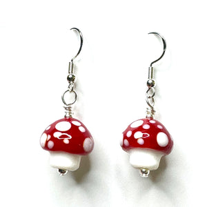 Amy Foxy Style Handmade Earrings - Glass Mushroom Beads: Chunky Red - Amy Foxy Style