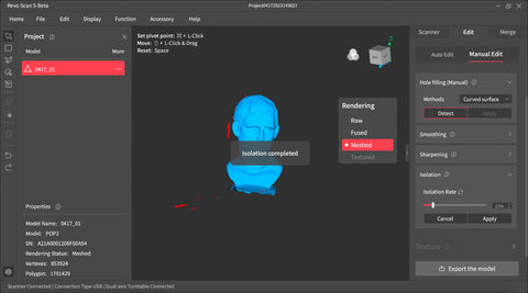 Automatic isolated mesh detection in Revo Scan