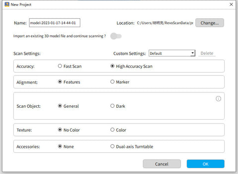 3D scanning setting