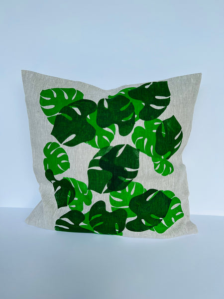Keep Palm, Carry On - Palm Print Linen Cushion Cover (Oatmeal Linen)