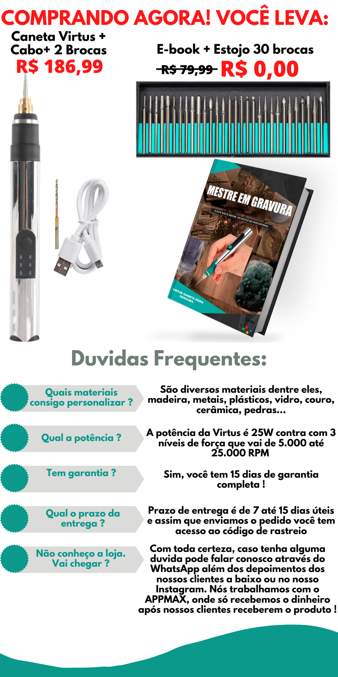 Promoção da "Virtus" Caneta para Gravura + 30 BITS (Brocas) GRÁTIS Disponível em: www.descontara.com