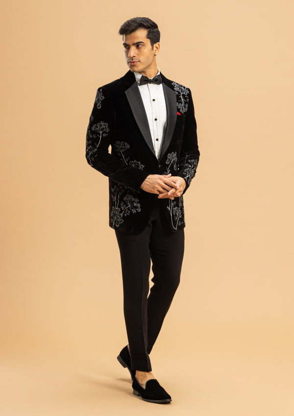 Black Velvet Suit with Satin Patti Work – Millionaire Bombay