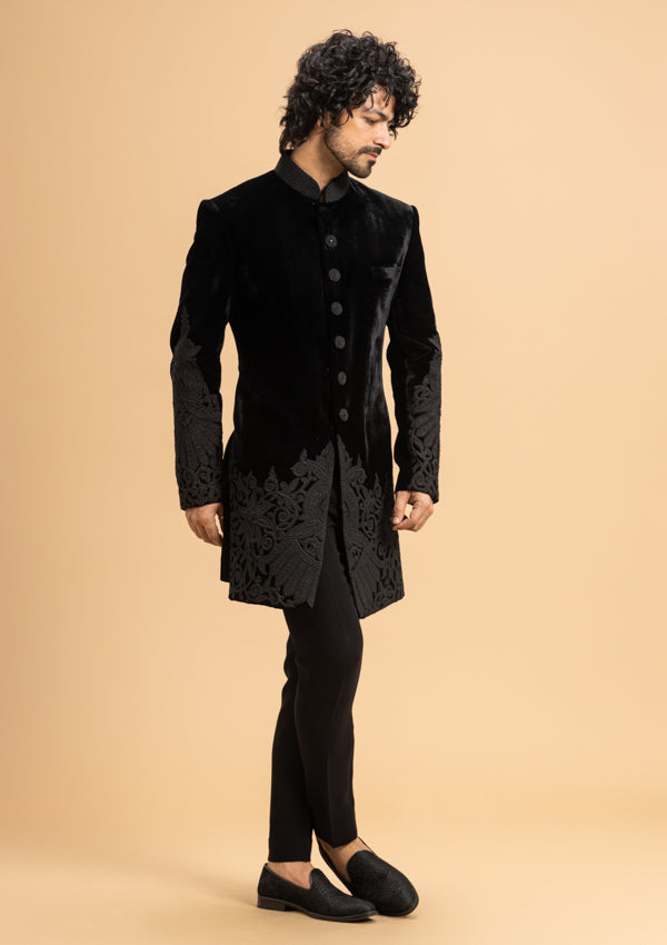 Black Velvet Suit with Satin Patti Work – Millionaire Bombay