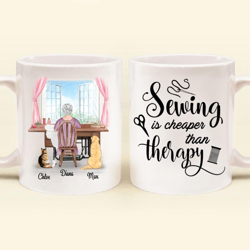 Personalized Coffee Mug For Sewing Lovers - Best Mother's Day Gift For Grandma/Mom/Aunt - Sewing is cheaper than therapy - HA9DNZ