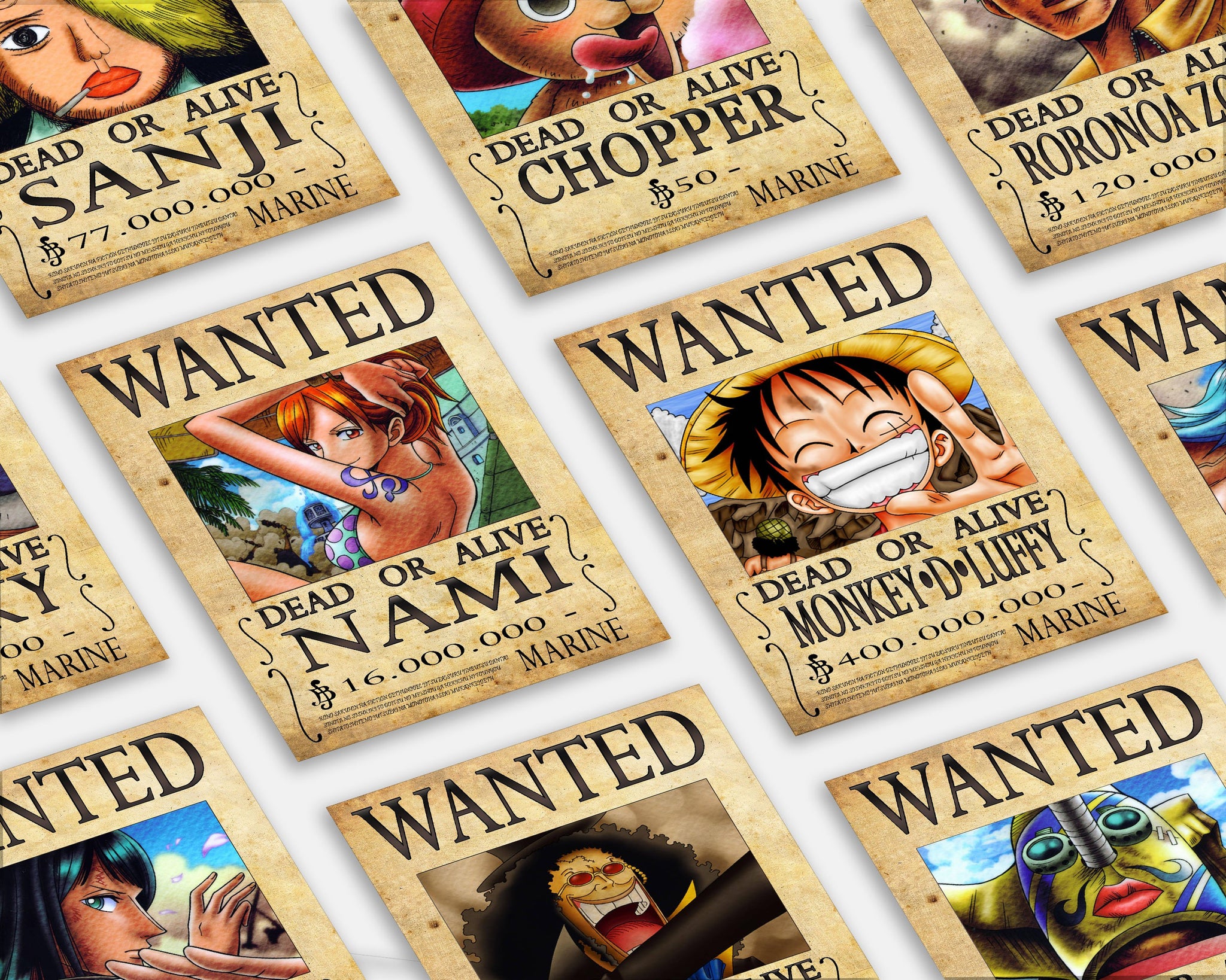 One Piece Wanted Poster Set Skin Sticker Vinyl Bundle Anime Town Creations