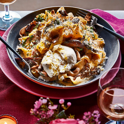 Truffled mushroom pasta with buratta