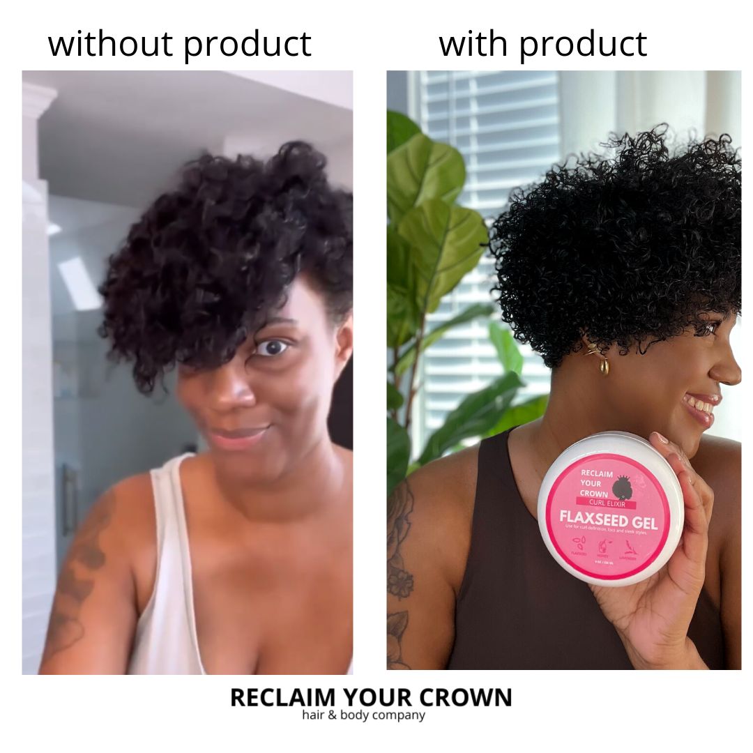 Woman with 3c hair Flaxseed Gel for hair before and after