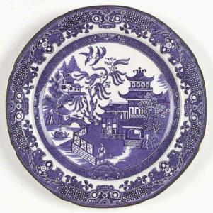 Blue Willow Tiehua printed painting on porcelain plate