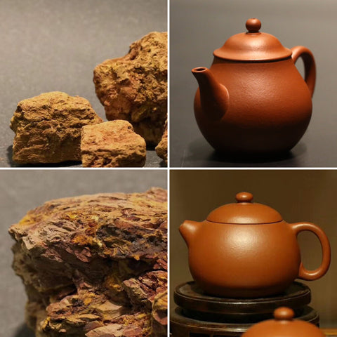 Top left: Zhuni Dahongpao Ore / Top Right: Zhuni Dahongpao Teapot / Bottom left: Zhuni ore / Bottom right: Zhuni teapot