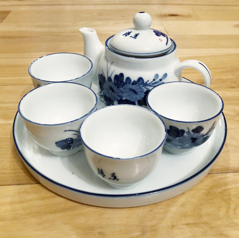 Dehua Porcelain Tea Set, machine pressed and painted by hand.