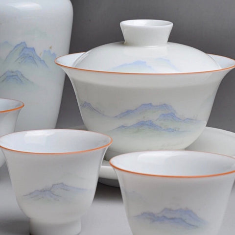 Jingdezhen Porcelain tea set with gaiwan, teacups, fair cup 