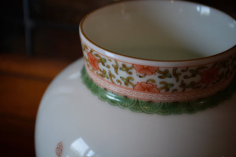 Hand painted fencai motif over white porcelain vase from Jingdezhen