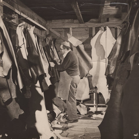 Peter Limmer Sr. Examining Leather in Jamaica Plains Boston Massachusetts