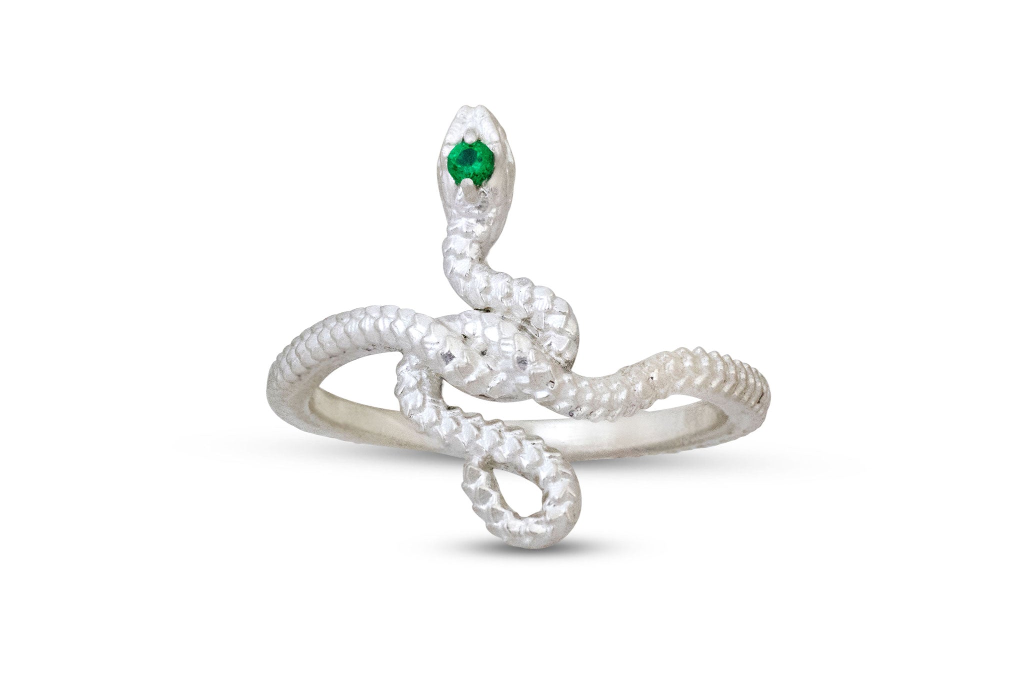Snake Guardian Ring with Emerald, Silver