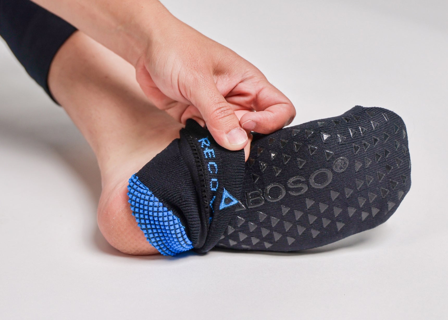 The Naboso neuro-stimulating texture inside the sock with grip texture outside it