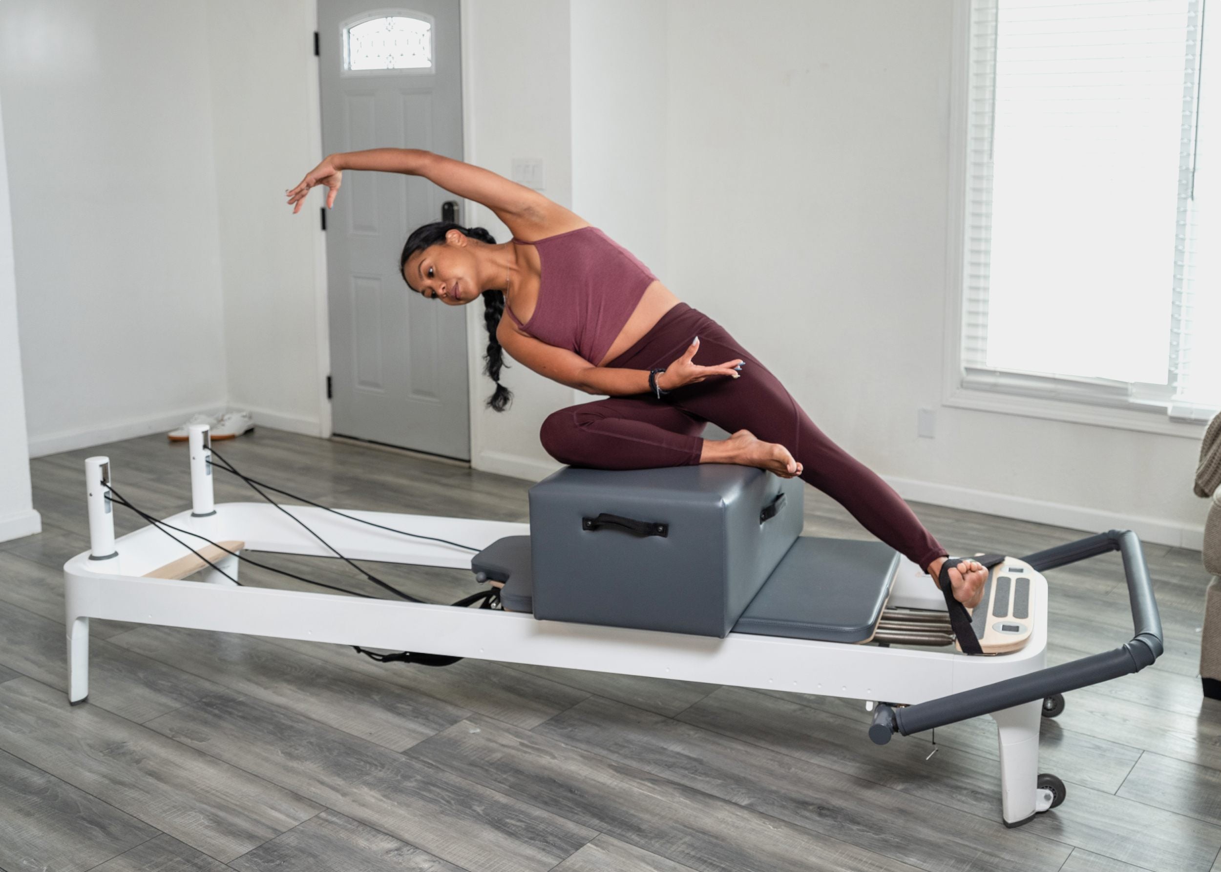 Pilates Reformer Light Beige Non-slip Mat Towel, Pilates Loops