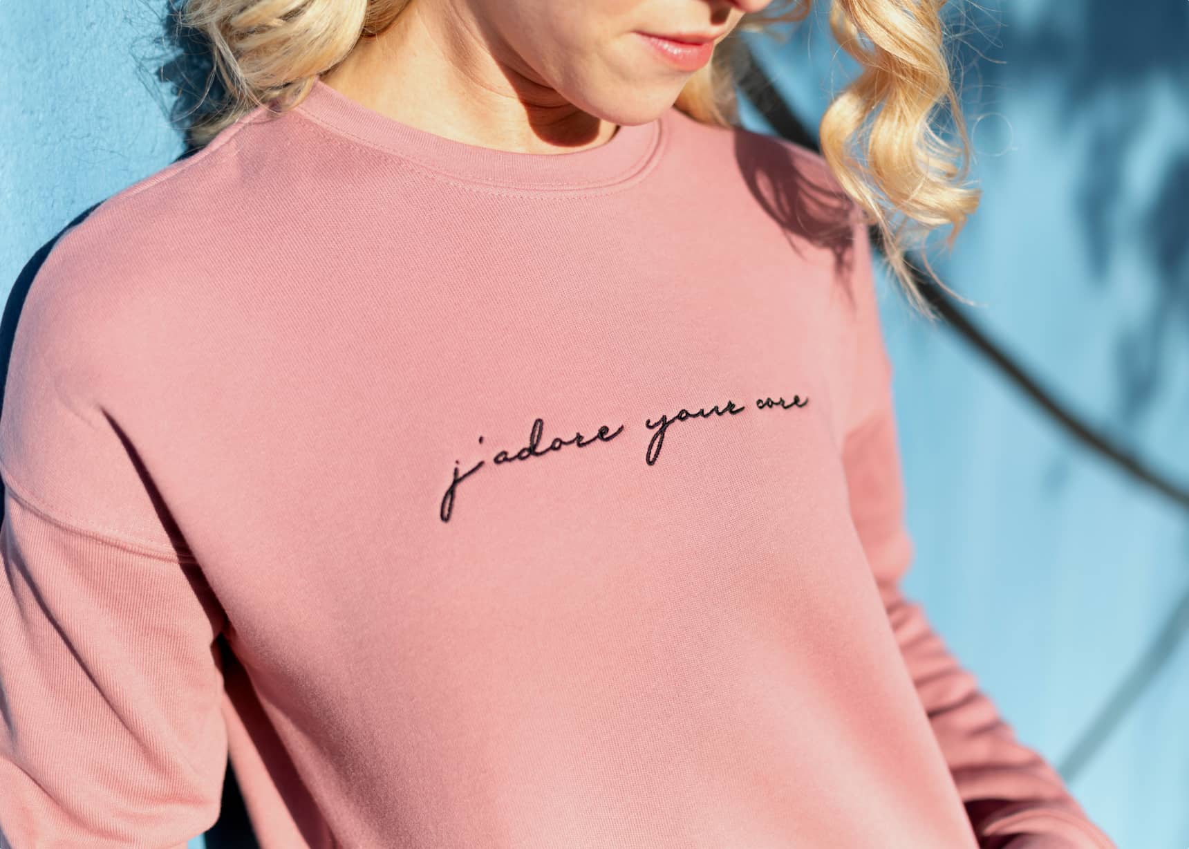 “J’adore your Core” Embroidered Crop Crewneck