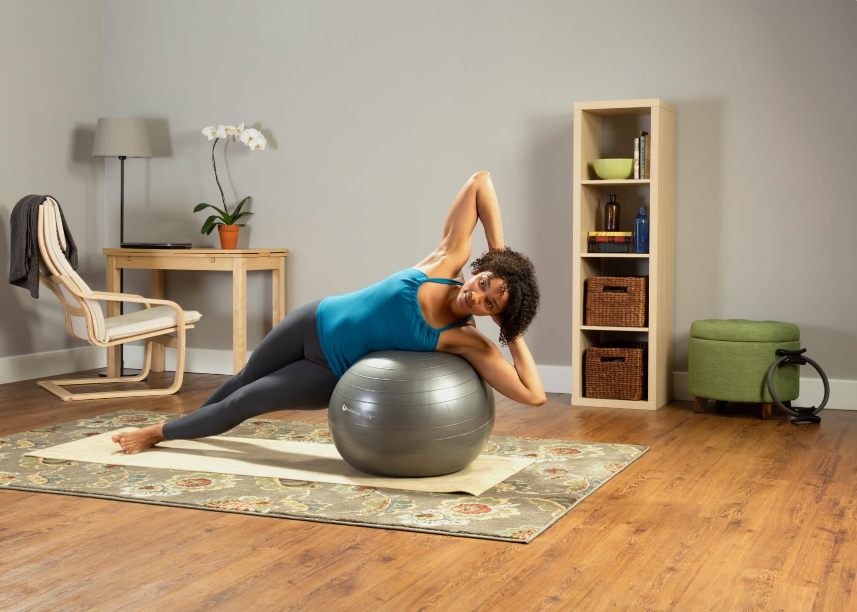 Gray Burst-Resistant Fitness Ball in-use product photo