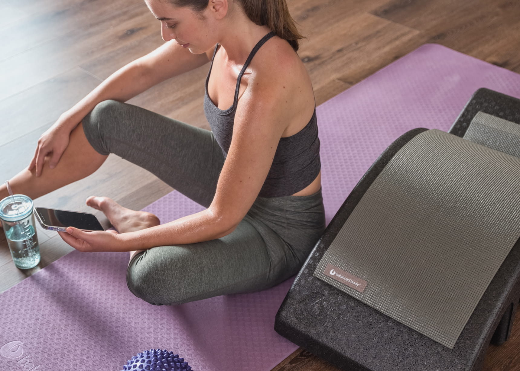 Kit Anel de Pilates + Yoga Mat Roxo + Mini Bosu + Disco de