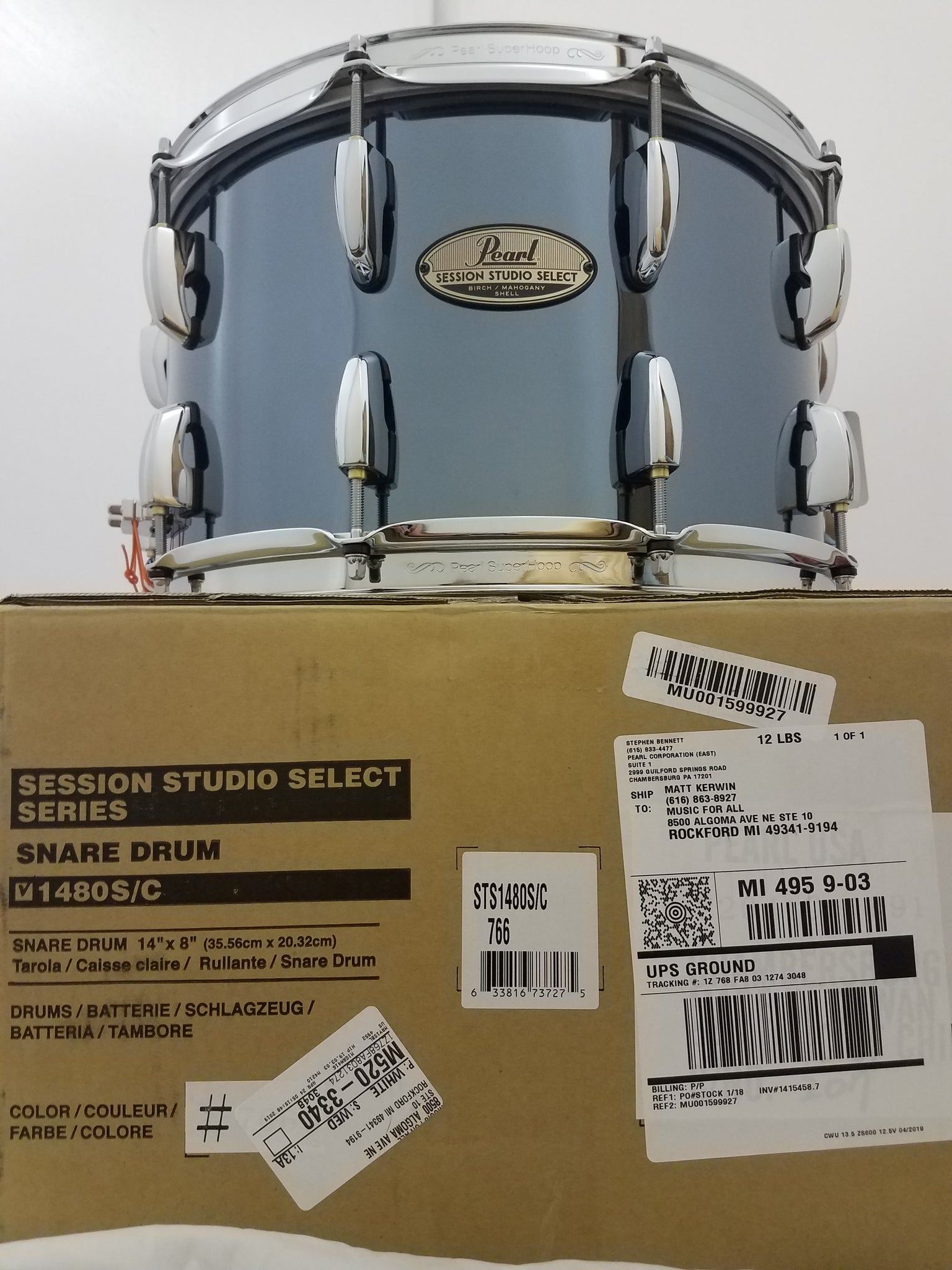 Pearl Session Studio Select Black Mirror Chrome 14x8 Snare Drum Specia –  