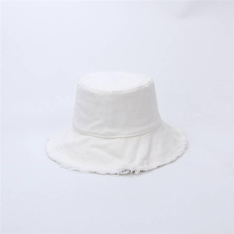 white frayed edge bucket hat