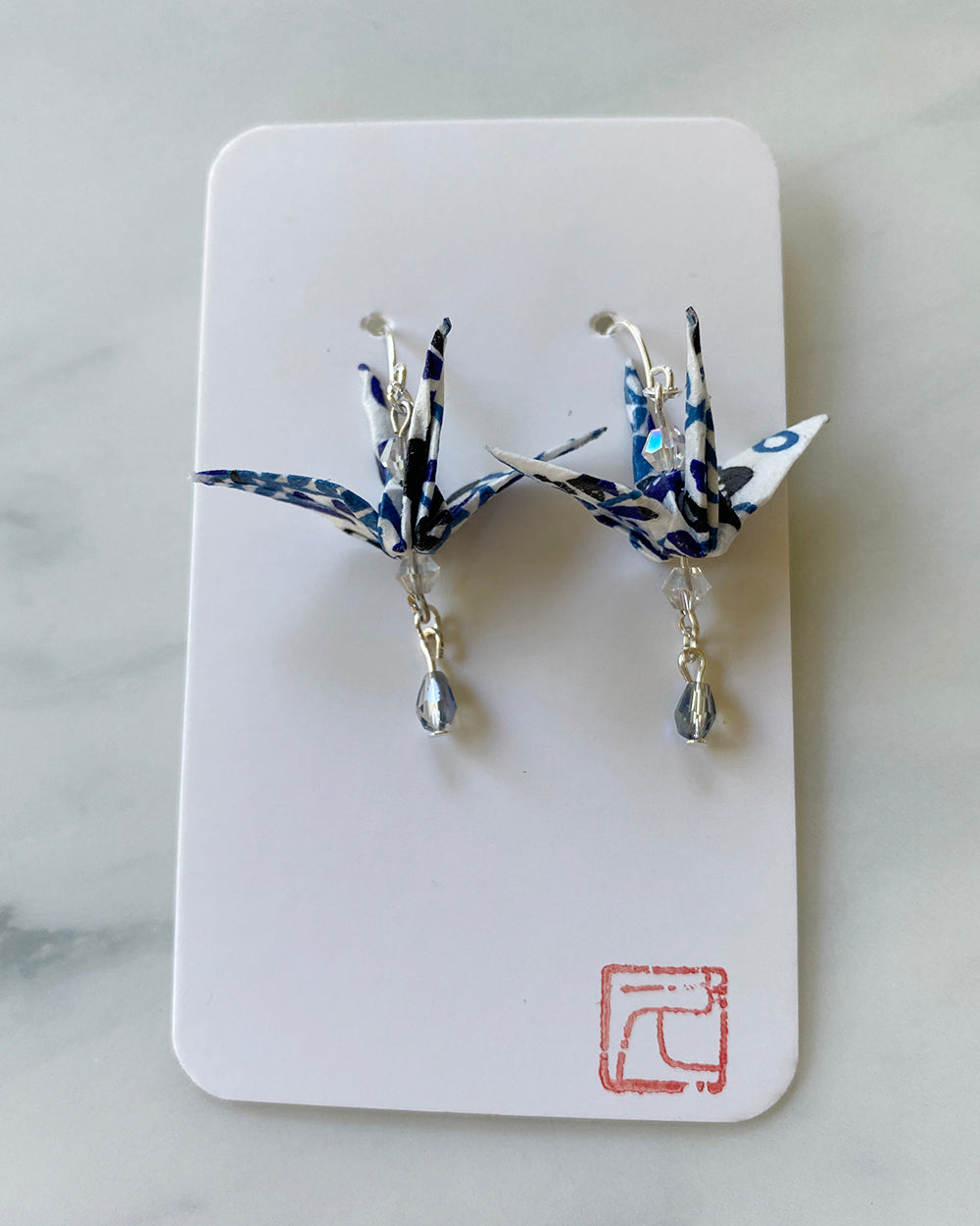 Crane Tsuru Origami Jewelry Zen Earrings Blue/Navy – Kimono禅zen