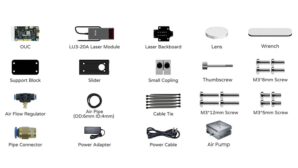 Ortur 20W Laser Unit with Air Assist Contents