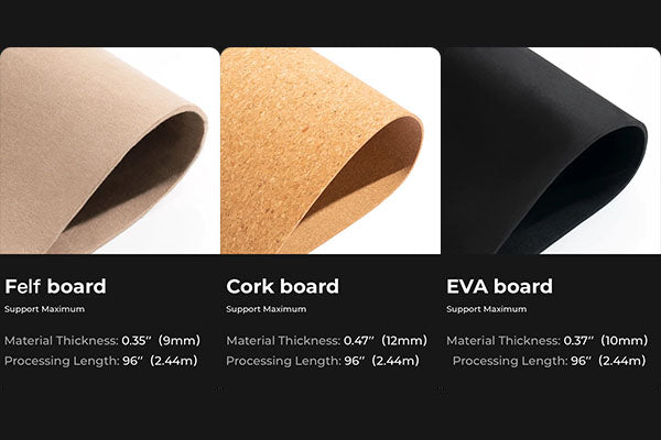 Felt, Cork and EVA Foam can be cut and engraved