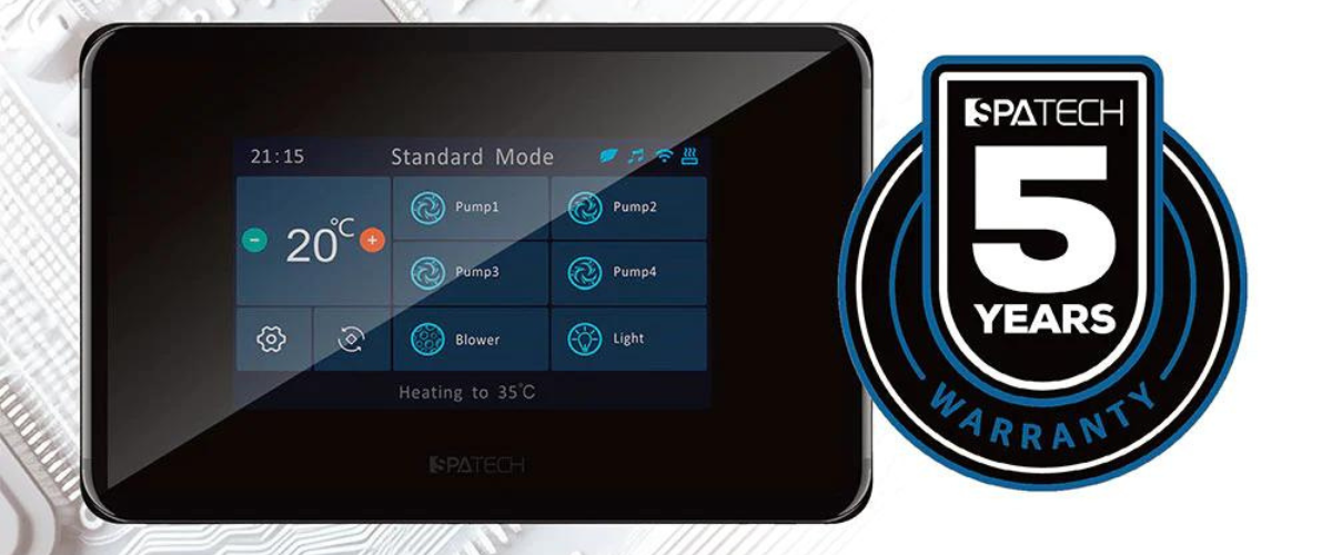 spatech tp10 touchscreen controls on oasis riptide atlas hydro 6.0 swim pool at hot tub liverpool