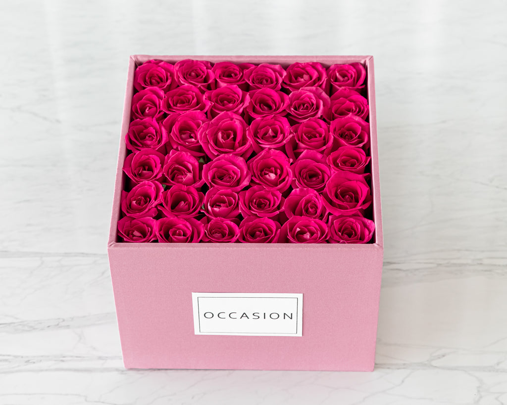 Caja Rosa Rosas Fiusha – occasiontiendadeflores