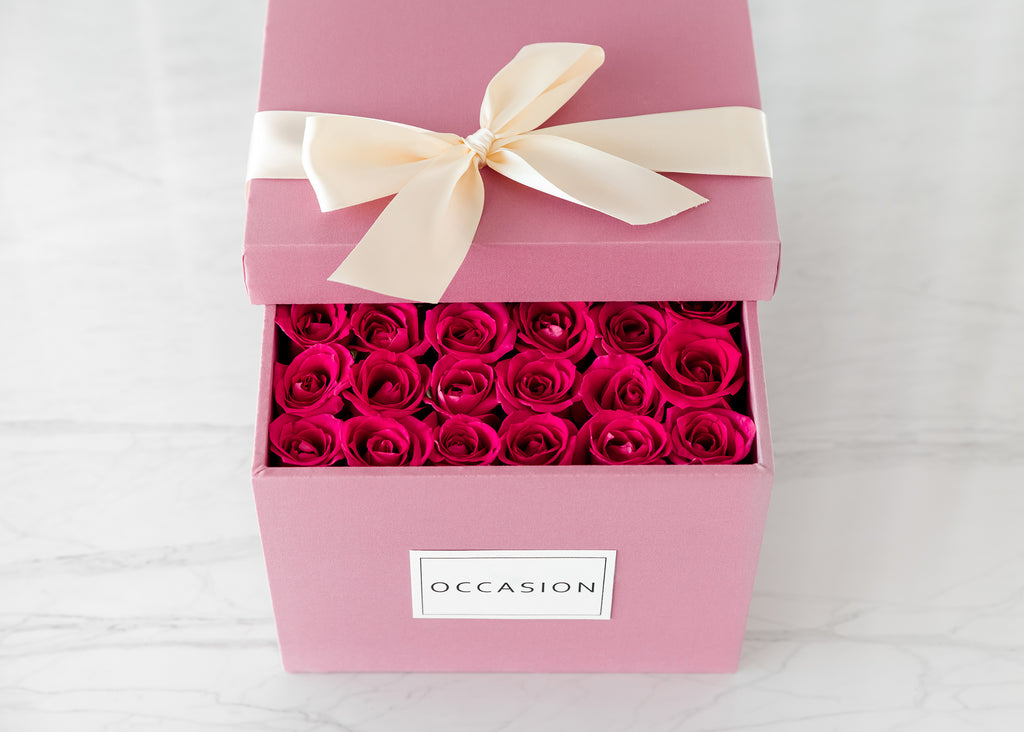 Caja Rosa Rosas Fiusha – occasiontiendadeflores