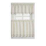 Forget Me Not Embroidered Tier Curtain - Ecru / Rose